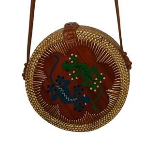 round pine straw purse shoulder bag lined Double GECCO art outside